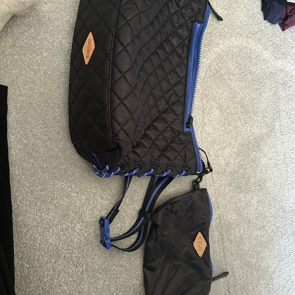 Black Quilted Bag with Blue Accents